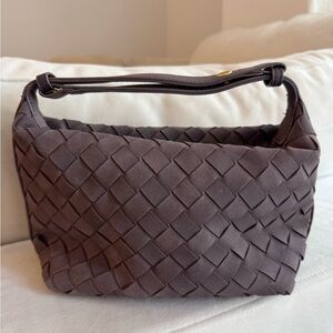 Brown Suede Woven Handbag